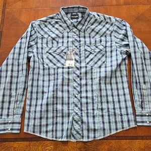 Wrangler men's long sleeve plaid pearl snap shirt
